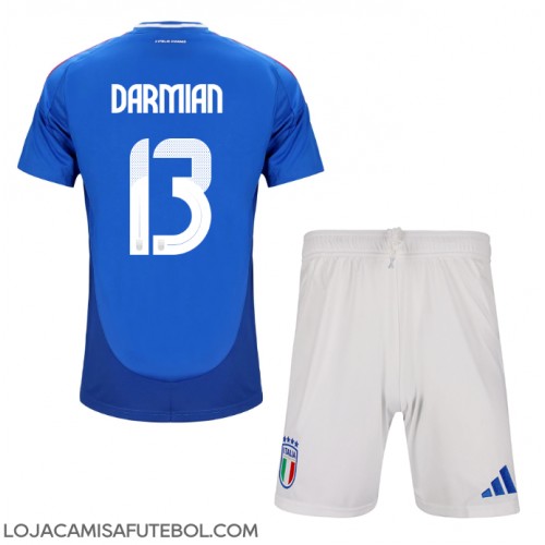 Camisa de Futebol Itália Matteo Darmian #13 Equipamento Principal Infantil Europeu 2024 Manga Curta (+ Calças curtas)